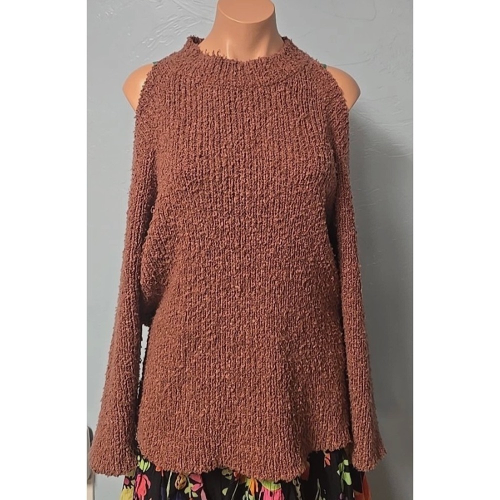 Haebaragi Women's Cold Shoulder Popcorn Knit Sweater S/M Mauve Soft Cozy